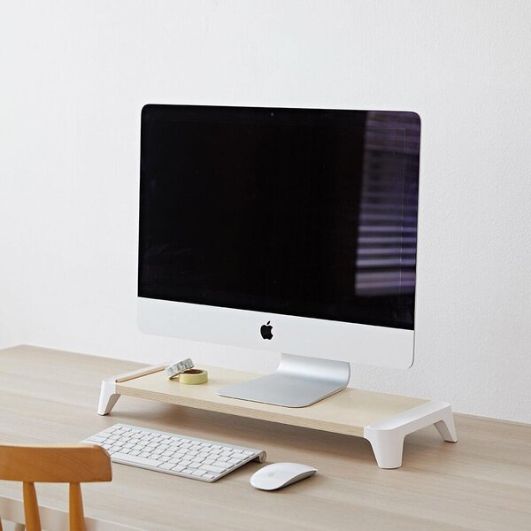 Supporto Monitor da Scrivania 53x20x5,7 cm in Plastica e Legno Bianco