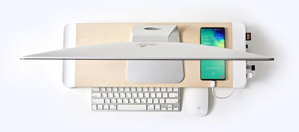 Supporto Monitor da Scrivania 56x20x5,7 cm con Entrata USB in MDF e Plastica Bianco