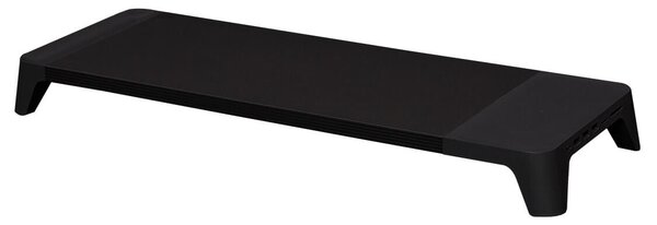 Supporto Monitor da Scrivania 56x20x5,7 cm con Entrata USB e Base di Ricarica Wireless Nero