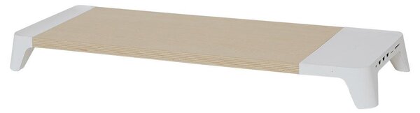 Supporto Monitor da Scrivania 56x20x5,7 cm con Entrata USB e Base di Ricarica Wireless Bianco