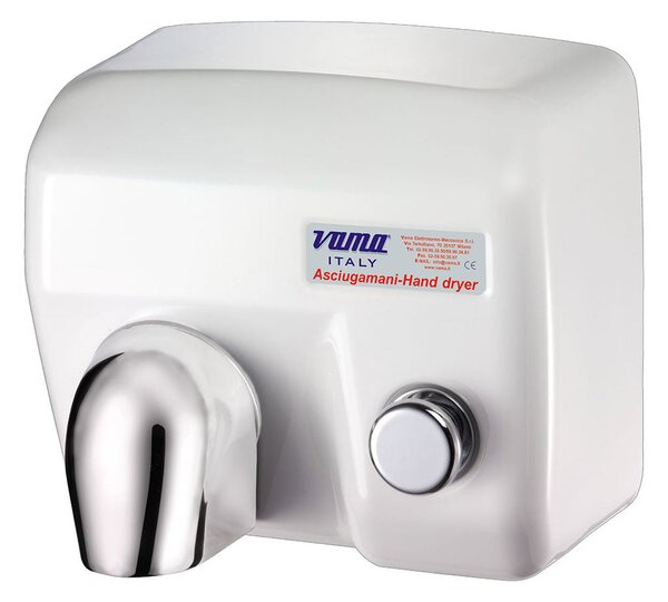 Asciugamani Elettrico Antivandalo con Pulsante 2400W Vama Ariel BP Acciaio Bianco