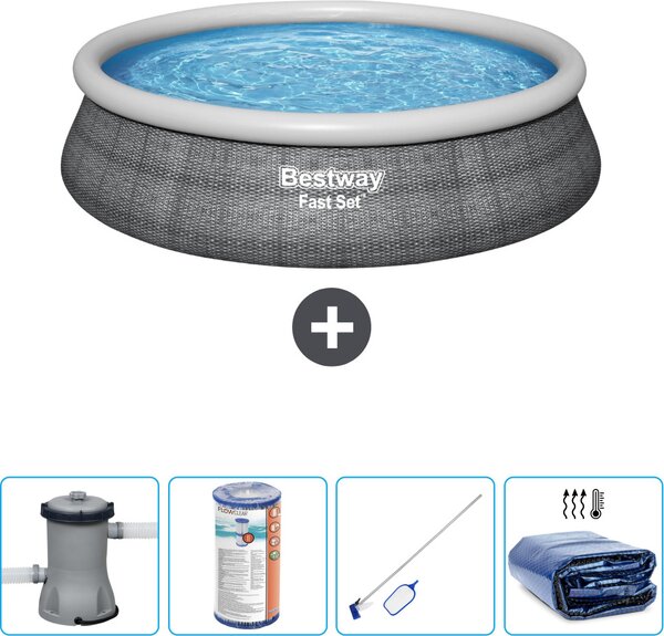 Piscina gonfiabile rotonda Bestway - stampa rattan - 457 x 84 cm - inclusa pompa - filtro - kit di pulizia - tenda da sole