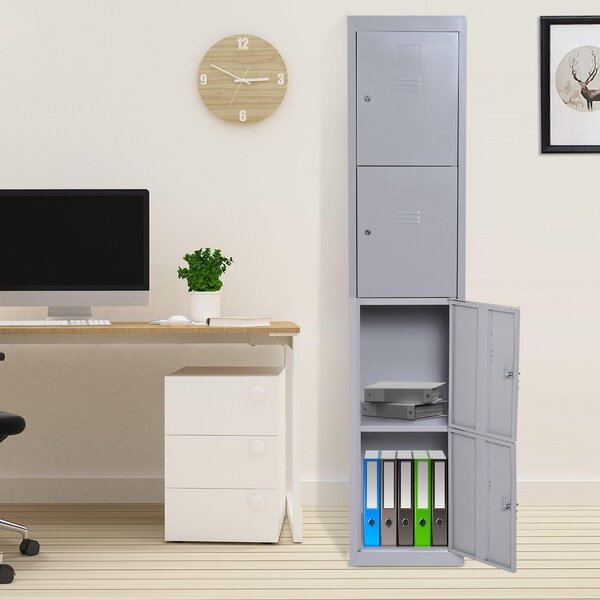 Armadietto Portadocumenti 4 Ripiani con Chiusura di Sicurezza in Acciaio Grigio 38x46x180 cm