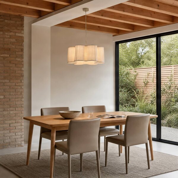 Lampada a sospensione Lorna Lindby, dimmerabile, Crema / Ambra, Soggiorno / Sala da pranzo, Tessuto / Stoffa / Seta, Design, Lampada a sospensione