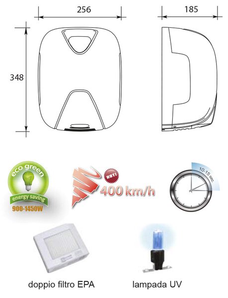 Asciugamani Elettrico con Fotocellula 1450W Vama Laser Flow UV Basic BF Bianco