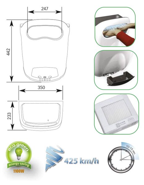 Asciugamani Elettrico con Fotocellula 1100W Vama Vision Air SF Easy Grigio