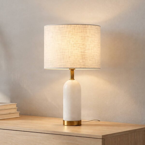 Lampada da tavolo Alabaster Lindby, Bianco / Opale, Soggiorno / Sala da pranzo, Tessuto / Stoffa / Seta, Scandinavo, Lampada da tavolo