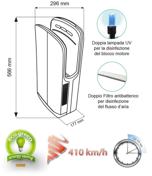 Asciugamani Elettrico con Fotocellula 1450W Vama X Dry Compact BF ABS Bianco