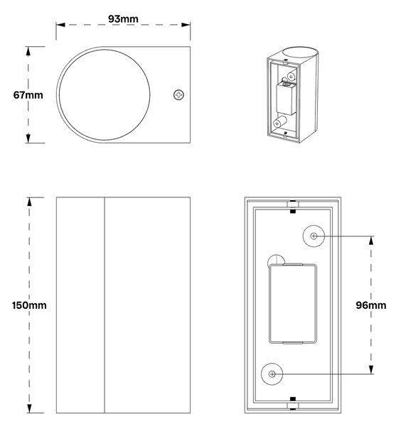 Applique da Esterno Bidirezione IP65 GU10 Stondata - Nera