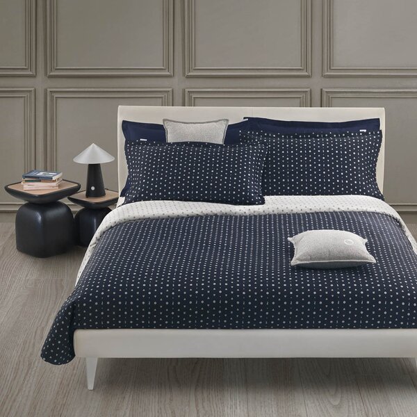 Completo Copripiumino In Raso Di Cotone Bowtie Matrimoniale - 255X255 175X205 + 2 Federe 50X80 Trussardi Geometrico Blu Caleffi