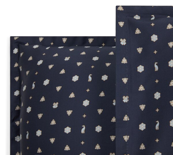 Completo Copripiumino In Raso Di Cotone Bowtie Matrimoniale - 255X255 175X205 + 2 Federe 50X80 Trussardi Geometrico Blu Caleffi