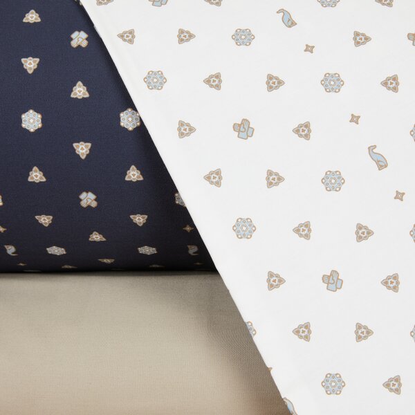 Completo Copripiumino In Raso Di Cotone Bowtie Matrimoniale - 255X255 175X205 + 2 Federe 50X80 Trussardi Geometrico Blu Caleffi