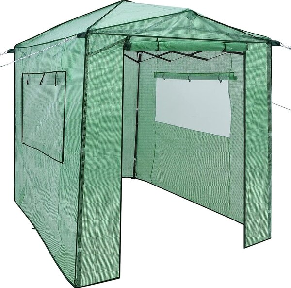 Serra, serra in plastica con 2 finestre avvolgibili e 2 porte avvolgibili, serra per la coltivazione con telaio in metallo e rete in PE, serra per fiori, ortaggi e frutta, 250 × 180 × 210-230 cm