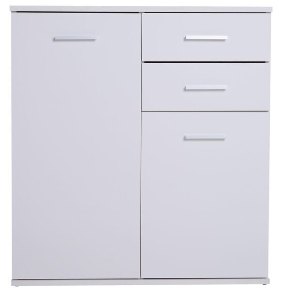 Mobiletto Cassettiera 2 Cassetti 2 Ante con Ripiano Regolabile in Legno Bianco 71x35x76 cm