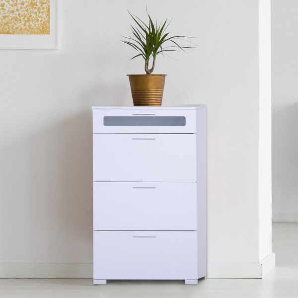 Cassettiera per Archiviazione con 4 Cassetti in Legno Bianco 50x40x116,5 cm