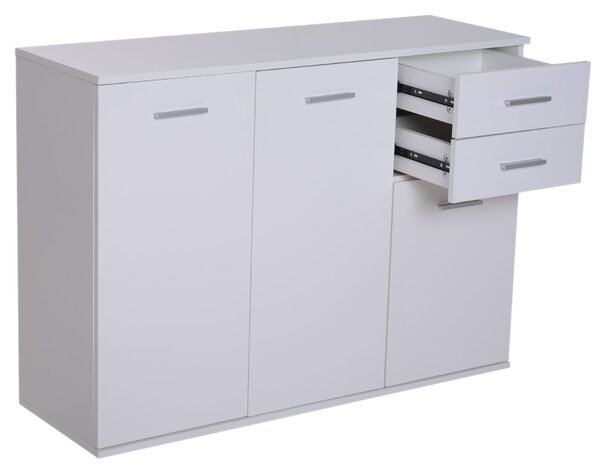 Armadietto con 3 Ante e 2 Cassetti in Legno Truciolato Bianco 106x35x76 cm