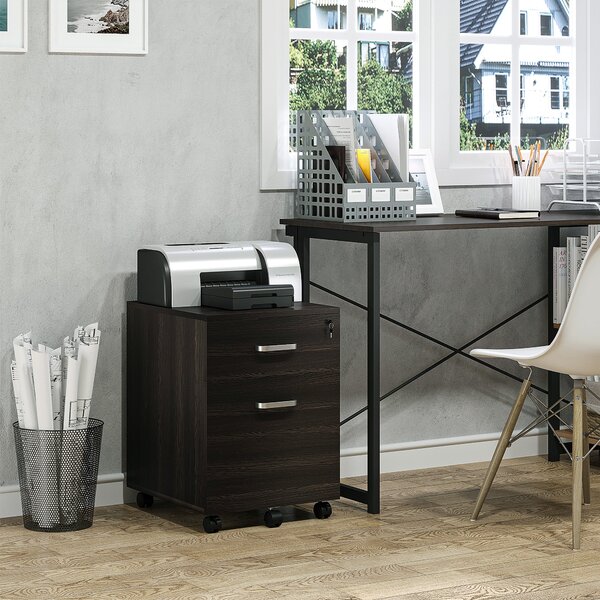 Cassettiera Portadocumenti da Ufficio 40x44x54,6 cm 2 Cassetti in Legno Nera