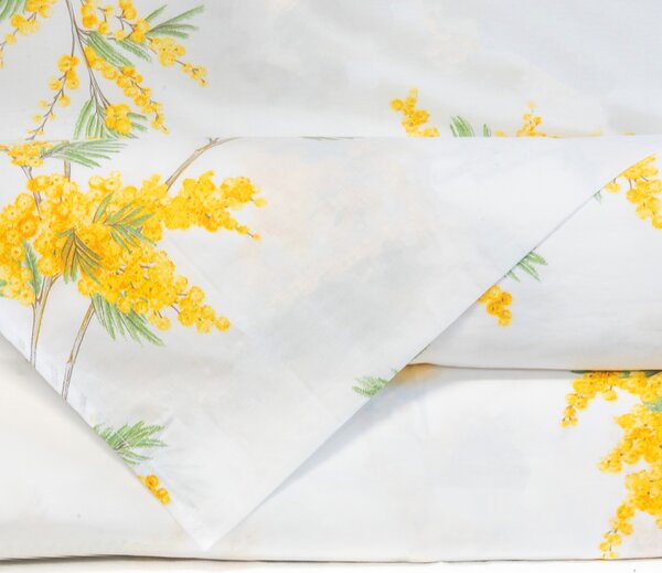 Completo Lenzuola In Percalle Rami-di-mimose Matrimoniale - 250X290 175X205 + 2 Federe 50X80 Emporium Floreale Giallo Caleffi