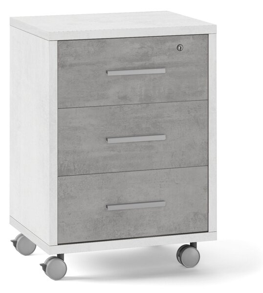 Cassettiera 3 Cassetti su Ruote 51x71x41 cm Ossido Bianco/Cemento