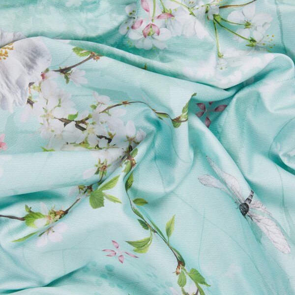 Completo Lenzuola In Raso Di Cotone Dream Matrimoniale - 250X290 175X205 + 2 Federe 50X80 Mirabello Floreale Verde Caleffi