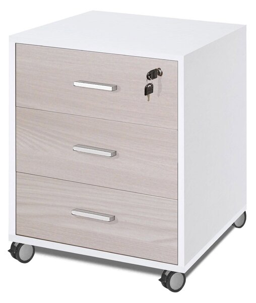 Cassettiera 3 Cassetti su Ruote 50x70x41 cm Bianco Fiammato/Olmo Chiaro
