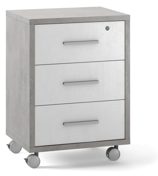 Cassettiera 3 Cassetti su Ruote 51x71x41 cm Cemento/Ossido Bianco