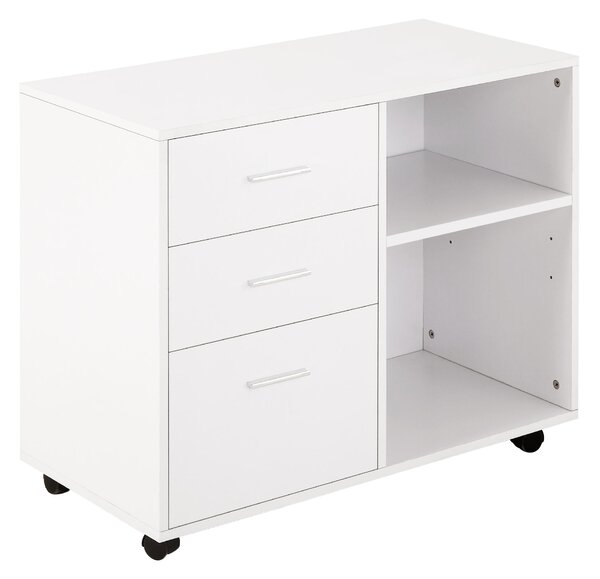 Mobile 3 Cassetti 2 Ripiani 80x40x65 cm con Ruote in Truciolare Bianco