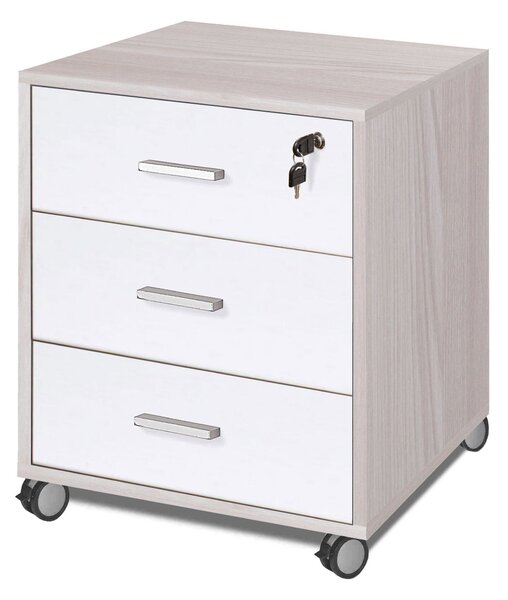 Cassettiera 3 Cassetti su Ruote 50x70x41 cm Olmo Chiaro/Bianco Fiammato
