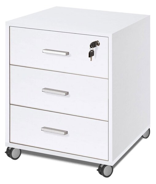 Cassettiera 3 Cassetti su Ruote 50x70x41 cm Bianco Fiammato
