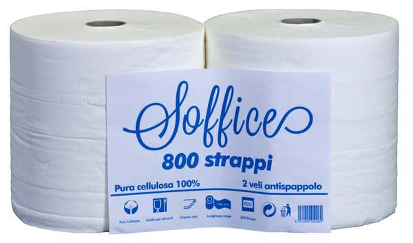 Set 2 Rotoli Carta Asciugamani 2 Veli Monouso 800 Strappi Bauer Soffice