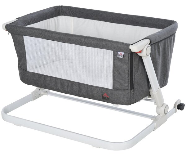 Culla Fianco Letto Pieghevole 0-5 Mesi 94x64x72-80 cm in Alluminio e Cotone Bianco e Grigio