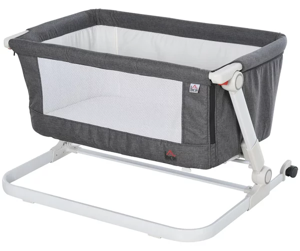 Culla Fianco Letto Pieghevole 0-5 Mesi 94x64x72-80 cm in Alluminio e Cotone Bianco e Grigio