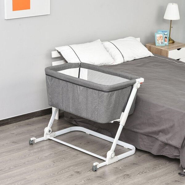 Culla Fianco Letto Pieghevole 0-5 Mesi 94x64x72-80 cm in Alluminio e Cotone Bianco e Grigio