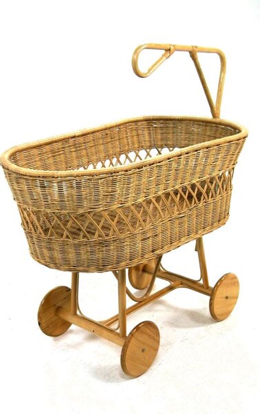 Culla per Bambini in Rattan Ruote in Legno Anna