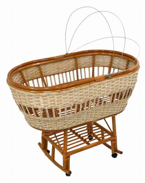Culla in Rattan con Dondolo e Ruote 100x58cm Morgana Naturale e Miele