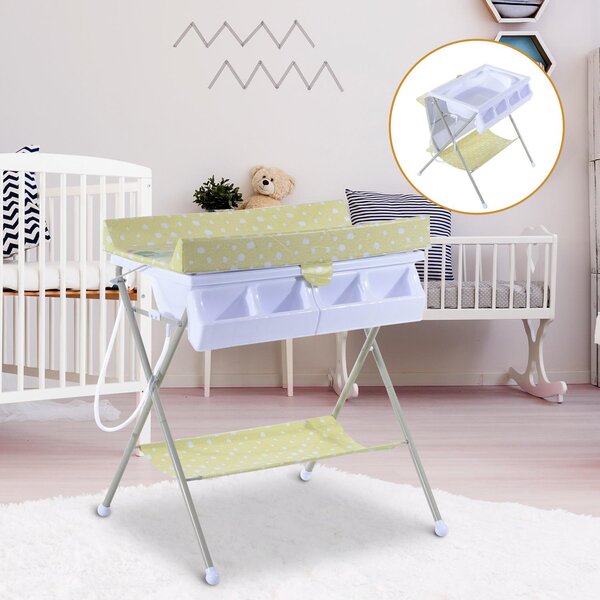 Fasciatoio Pieghevole Multiuso con Vaschetta Bagnetto per Neonati in Plastica Atossica 85x70x92 cm