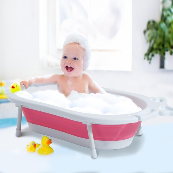 Vaschetta Bagnetto Neonati Pieghevole Bianco e Rosa 89x53.5x38 cm