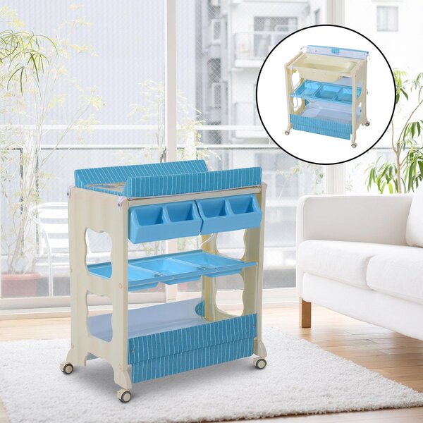 Fasciatoio con Vaschetta e Vani Portaoggetti in Plastica Atossica Blu 81x53x102 cm