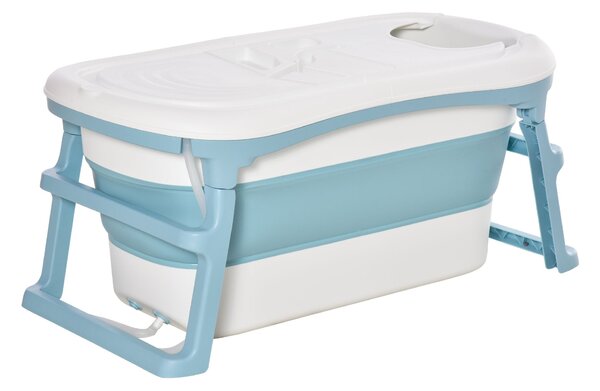 Vaschetta Bagnetto per Bambini 114x60,4x53 cm Antiscivolo Pieghevole Blu Bianco