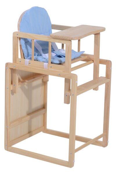 Seggiolone Multifunzione per Bambini in Legno di Pino Azzurro 50x44x88 cm