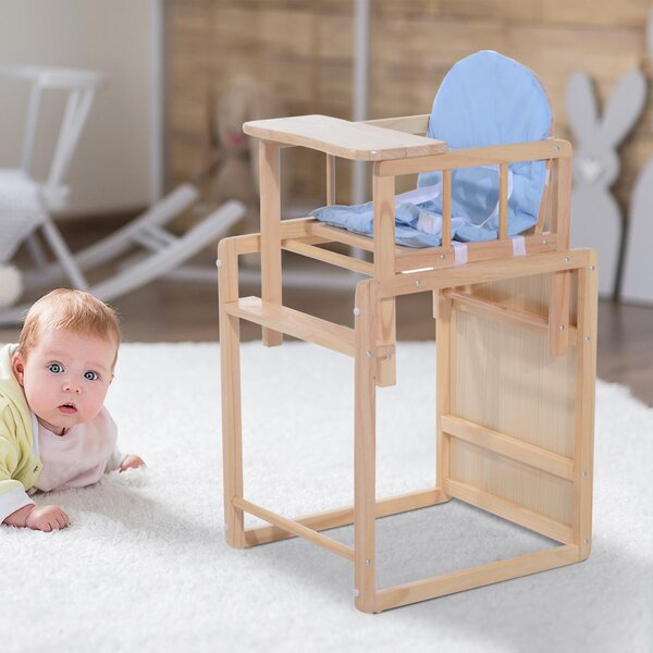 Seggiolone Multifunzione per Bambini in Legno di Pino Azzurro 50x44x88 cm