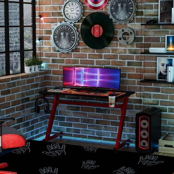 Scrivania Gaming 120x65x74,5 cm in Legno e Acciaio Rosso e Nera