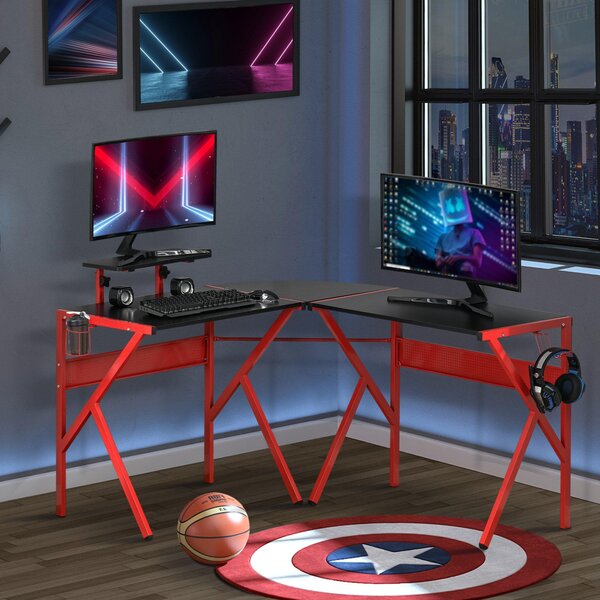 Scrivania da Gaming Angolare 125x125x75 cm in Metallo Nero e Rosso