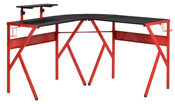 Scrivania da Gaming Angolare 125x125x75 cm in Metallo Nero e Rosso