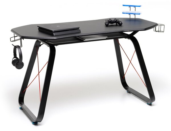Scrivania Gaming 145x65x89 cm con Accessori Portaoggetti in Legno Nero