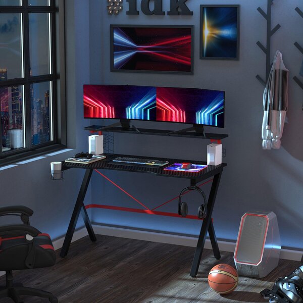 Scrivania Gaming con Ripiano Monitor 120x60x97 cm in MDF e Metallo Nero
