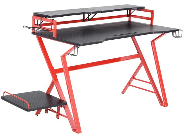 Scrivania da Gaming 168x66x92.5 cm in Acciaio e MDF con Portabicchiere Rossa e Nera