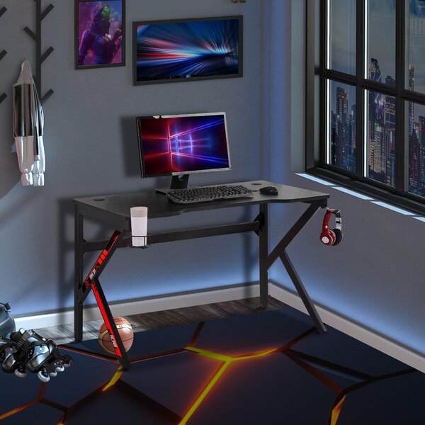 Scrivania Gaming 120x60x73 cm in MDF e Metallo Nero