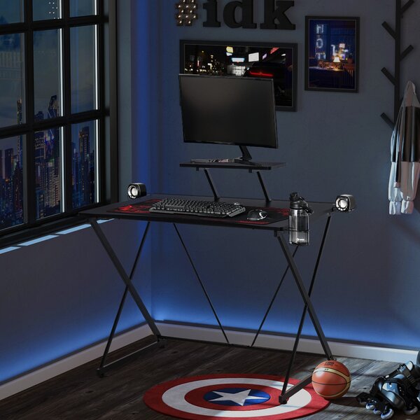 Scrivania da Gaming 106x60x93,5 cm con Ripiano in MDF e Metallo Nero