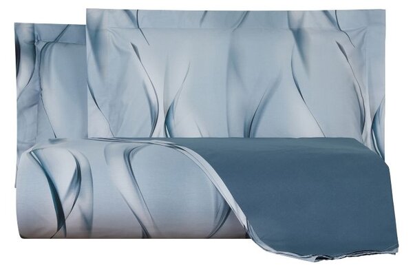 Copripiumino Con Federe In Percalle Gorio Matrimoniale - 255X255 + 2 Federe50X80 Carrara Moderno Azzurro Caleffi